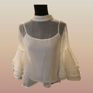 ITEM #A107  True Life New York Cottagecore White Textured Mesh Top NEW NO TAG M